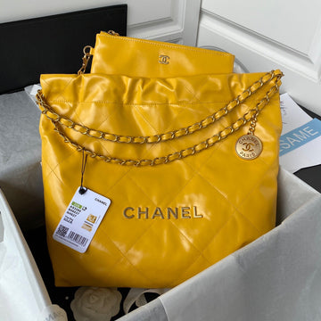 CHL 22 Handbag Gold Hardware Shiny Yellow For Women Handbags, Shoulder Bags 16.5in/38cm AS3261