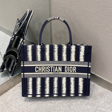 Top Quality MeTop Qualityum Book Tote Blue D-Stripes Embroidery For Women 36cm/16.5in CD