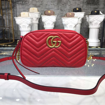 gg Marmont Small MatelassÃ© Shoulder Bag Hibiscus Red MatelassÃ© Chevron For Women 9.5in/24cm gg 447632 DTD1T 6433