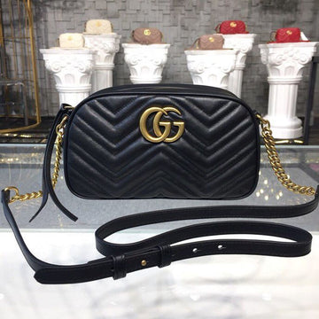 gg Marmont Small MatelassÃ© Shoulder Bag Black MatelassÃ© Chevron For Women 9.5in/24cm gg 447632 DTD1T 1000