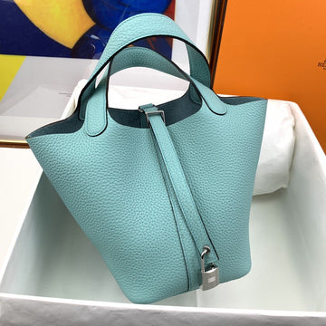Top Quality Picotin Lock 18 Bag Light Blue With SiTop Qualityer-Toned Hardware For Women, Handbags 7.1in/18cm