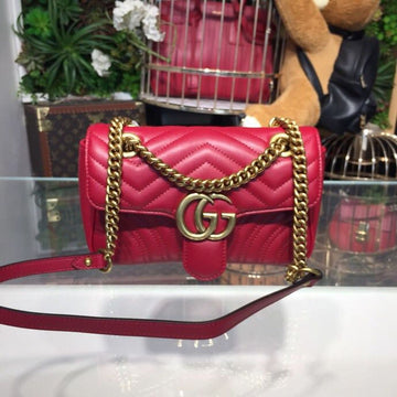 gg Marmont MatelassÃ© Mini Bag Hibiscus Red MatelassÃ© Chevron For Women 8.5in/22cm gg 446744 DTDIT 6433
