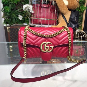 gg Marmont Small MatelassÃ© Shoulder Bag Hibiscus Red MatelassÃ© Chevron For Women 10in/26cm gg 443497 DRW3T 6433
