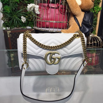 gg Marmont Small MatelassÃ© Shoulder Bag White Chevron For Women 10in/25cm 443497 DTDIT 9022