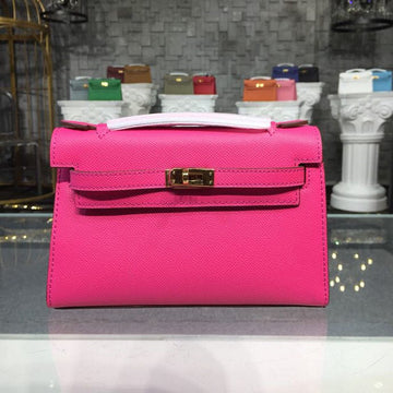 Top Quality Mini Kelly KP Pochette Rose Tyrien For Women Gold Toned Hardware 8.7in/22cmÃÂ 