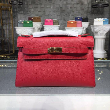Top Quality Mini Kelly KP Pochette Red For Women Gold Toned Hardware 8.7in/22cm
