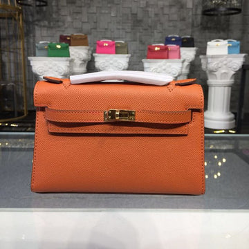 Top Quality Mini Kelly KP Pochette Orange For Women Gold Toned Hardware 8.7in/22cmÃÂ 