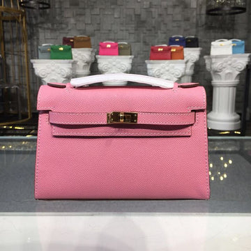 Top Quality Mini Kelly KP Pochette Pink For Women Gold Toned Hardware 8.7in/22cm