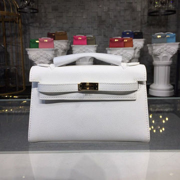 Top Quality Mini Kelly KP Pochette White For Women Gold Toned Hardware 8.7in/22cm