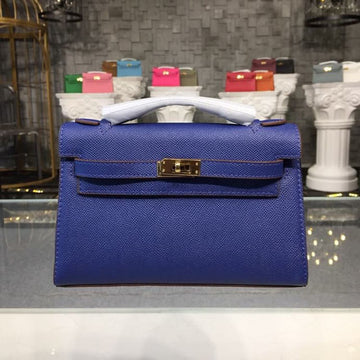 Top Quality Mini Kelly KP Pochette Top Qualityctric Blue For Women Gold Toned Hardware 8.7in/22cm