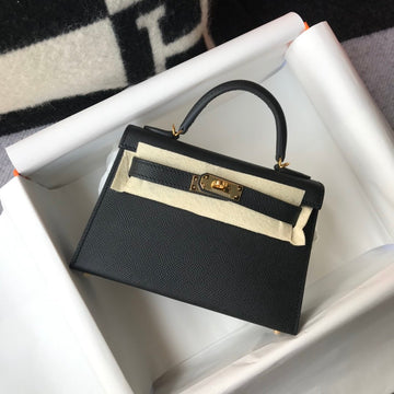 Top Quality Mini Kelly 19 Sellier Epsom Black Bag For Women, Handbags, Shoulder Bags 7.5in/19cm