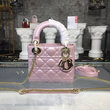 Top Quality Mini Lady Cannage Quilted Bag with Chain Gold Toned Hardware Pink For Women 6.5in/17cm CD