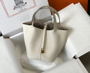 Top Quality Picotin Lock 18 White Bag With Gold-Toned Hardware For Women, Handbags 7.1in/18cm