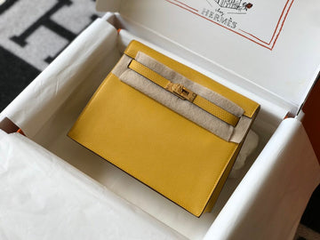 Top Quality Kelly Yellow For Women Gold Toned Hardware 8.7in/22cm