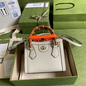 gg Diana Mini Tote Bag White For Women 8in/20cm gg â702732 U3ZDT 9196