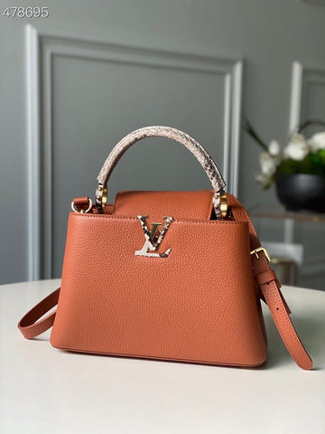 Top Quality Capucines BB Taurillon And Python Brown For Women,  Shoulder And Crossbody Bags 10.4in/27cm Top Quality N97980