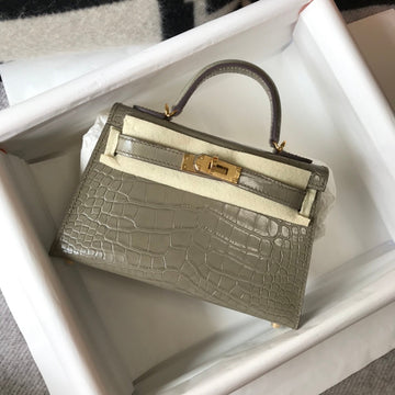 Top Quality Kelly Grey For Women Gold Toned Hardware 7.8in/20cm