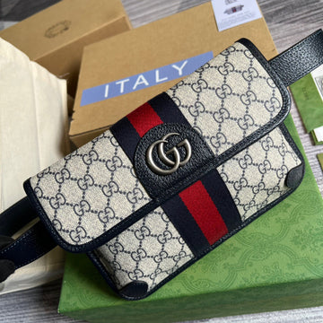 gg Ophidia Belt Bag Beige And Blue gg Supreme Canvas For MenÂ  8.7in/22cm gg 674081 96IWN 4076