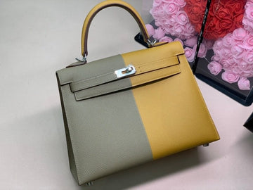 Top Quality Kelly 28 Sellier Epsom Bag Grey/Yellow For Women, WomenÂs Handbags, Shoulder Bags 11in/28cm