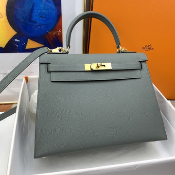 Top Quality Kelly 28 Sellier Epsom Grey Bag For Women, Handbags, Shoulder Bags 11in/28cm