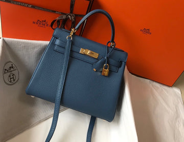 Top Quality Kelly 28 Deep Blue Vert Bosphore Bag For Women, Handbags, Shoulder Bags 11in/28cm