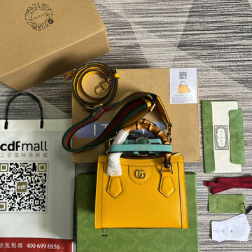 gg Diana Mini Tote Bag Yellow For Women, Women’s Bags 7.9in/20cm gg â702732 U3ZDT 7480