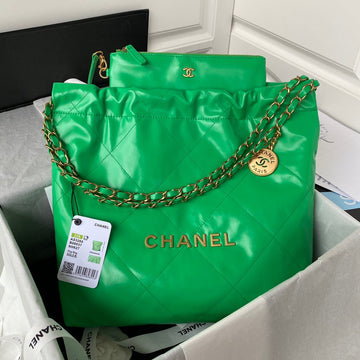 CHL 22 Handbag Gold Hardware Shiny Green For Women, Women’s Handbags, Shoulder Bags 16.5in/38cm AS3261