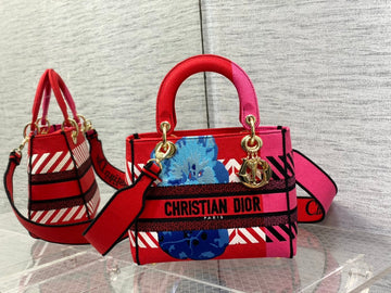 Top Quality MeTop Qualityum Lady D-Lite Bag D-Flower Pop Embroidery, Bright Pink Multicolor Handbags, 24cm CD M0565OROO_M885