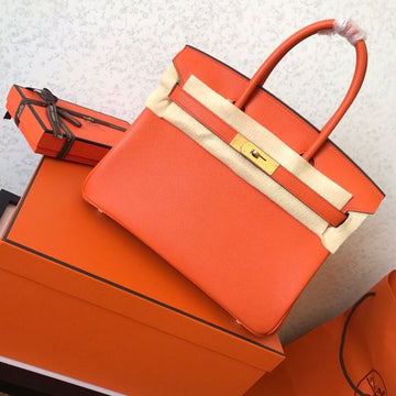 Top Quality Birkin Electric Orange Poppy 8V For Women Gold Toned Hardware 11.8in/30cm