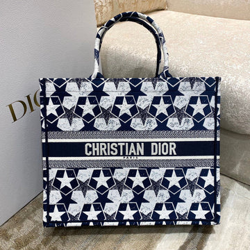 Top Quality Large Book Tote Blue and White Ãtoile Embroidery, Blue/White, For Women WomenÂs Handbags, 41cm CD M1286ZTQX_M928