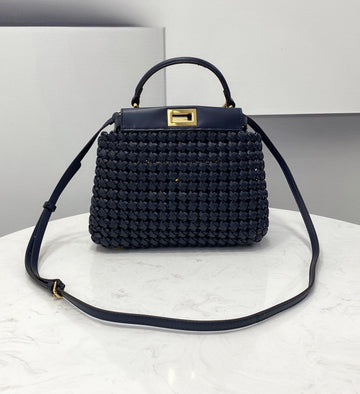Top QualityTop Quality Peekaboo Mini Navy Blue Braided Bag For Woman 18cm/7in