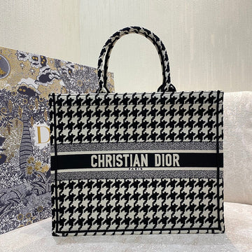 Top Quality Large Book Tote Black Houndstooth Embroidery, Black/White, For Women WomenÂs Handbags, Shoulder Bags, 42cm CD