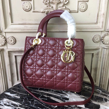 Top Quality MeTop Qualityum Lady Bag Gold Toned Hardware Burgundy For Women 24cm/9in CD