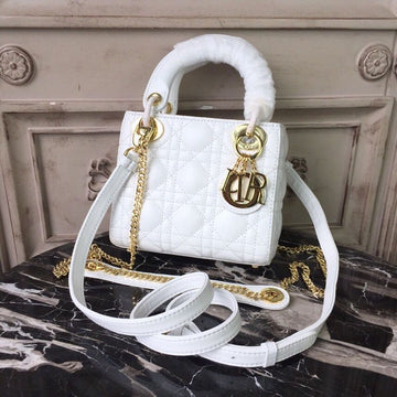 Top Quality Mini Lady Bag Gold Toned Hardware White For Women 18cm/7in CD