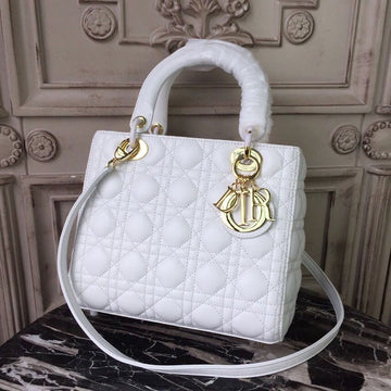 Top Quality MeTop Qualityum Lady Bag Gold Toned Hardware White For Women 24cm/9in CD