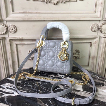 Top Quality Mini Lady Bag Gold Toned Hardware Grey For Women 18cm/7in CD
