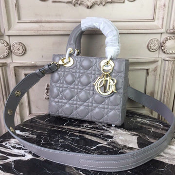 Top Quality Small Lady Bag Gold Toned Hardware Grey For Women 20cm/8in CD
