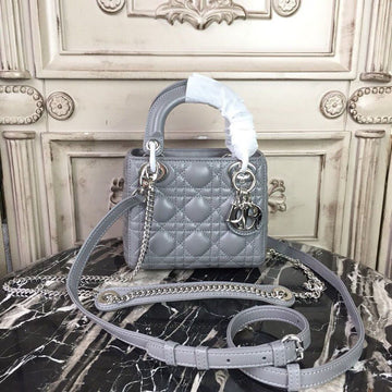 Top Quality Mini Lady Bag 18cm with Chain SiTop Qualityer Hardware Lambskin Grey For Women 6.5in/17cm CD