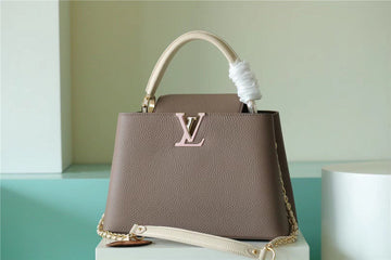Top Quality Capucines MM Taurillon Smokey Brown Green/ Creme/ Pink For Women, WomenÂs Bags, Shoulder And Crossbody Bags 12.4in/31.5cm Top Quality M59516