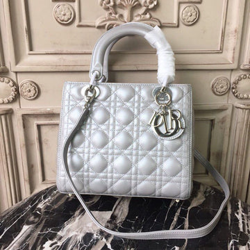 Top Quality MeTop Qualityum Opaline Gray Pearlescent Cannage Lady Bag Hardware Pearl Gold For Women 9.5in/24cm CD