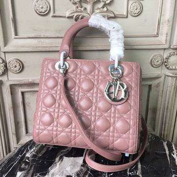 Top Quality MeTop Qualityum Lady Bag Dusty Pink Silver Hardware For Women 24cm/9.5in CD