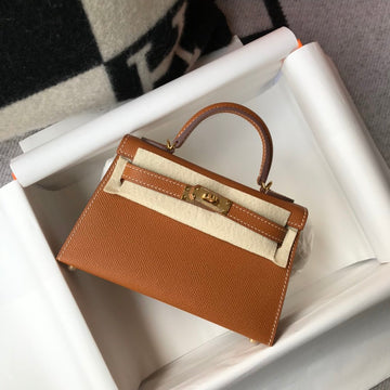 Top Quality Mini Kelly 19 Sellier Epsom Brown Bag For Women, Handbags, Shoulder Bags 7.5in/19cm