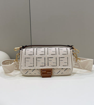 FI Baguette White with Embroidery MeTop Qualityum Bag For Woman 28cm/11in