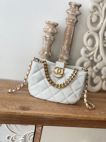CHLSmall Hobo Bag Gold Hardware White For Women Handbags, Shoulder Bags 7.5in/19cm