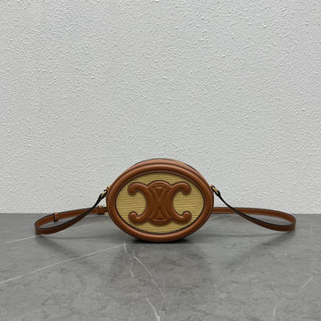 Top Quality Oval Bag Cuir Triomphe In Textile Natural / Tan For Women 8in/20cm 198602DU8.02NT