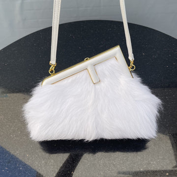 Top QualityTop Quality Top QualityTop Qualityrst Small White Fox Fur Bag For Woman 26cm/10in