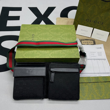 gg Supreme Canvas Two Pocket Waist Belt Bag Black gg Supreme Canvas For MenÂ  3in/7.5cm gg