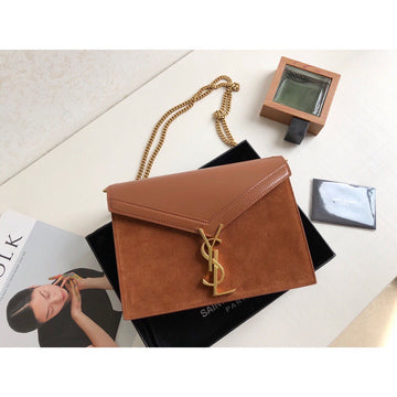 YSSL Cassandra Medium Chain Bag In Box And Velvet Orange For Women 8in/22cm YSL