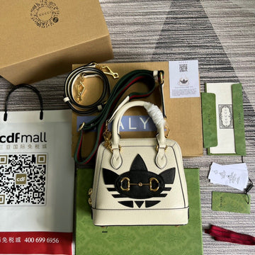gg x Adidas Horsebit 1955 Mini Bag White For Women, Women’s Bags 7.9in/20cm ggâ â677212 U3ZDG 8727