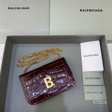 Top Quality Croc Embossed Patent B Bag With Chain In Dark Red, For Women,  Bags 7.9in/20cm